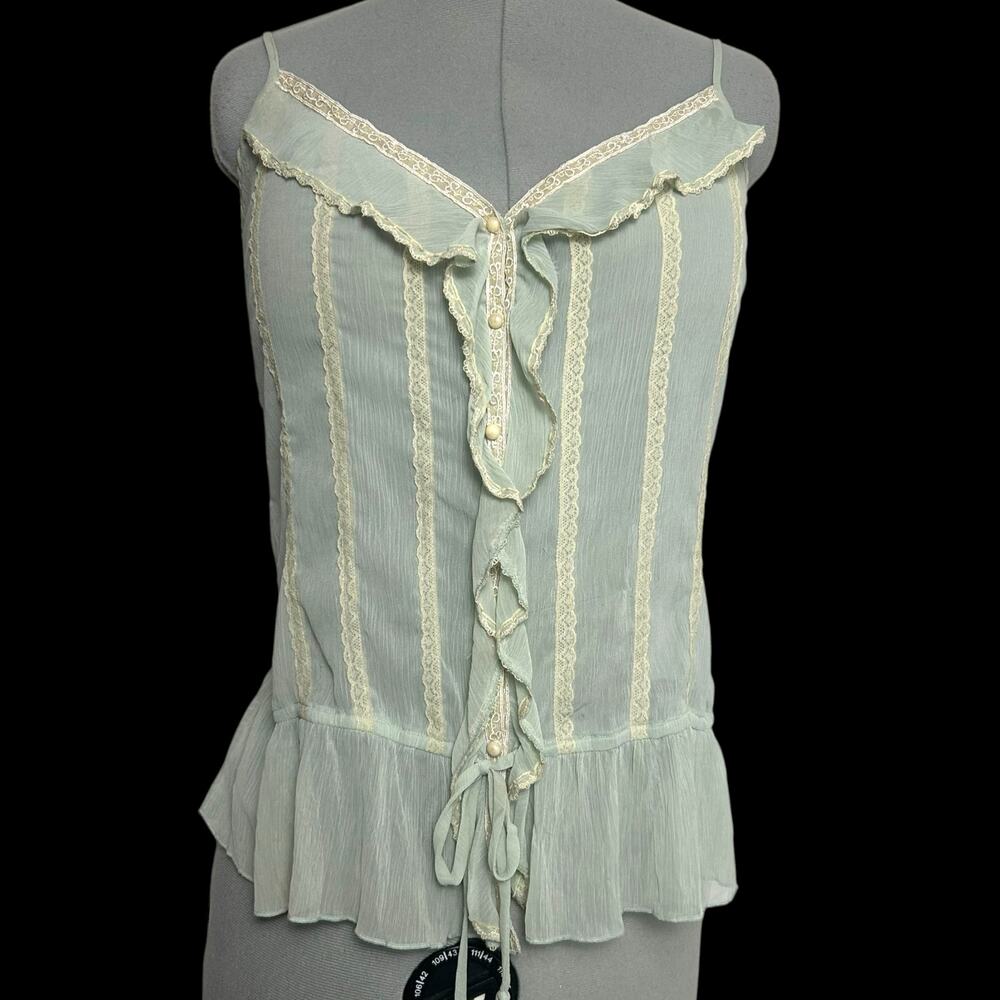 Y2K Dolled Up by FANG Green Ruffle Lace Tank Top Size L